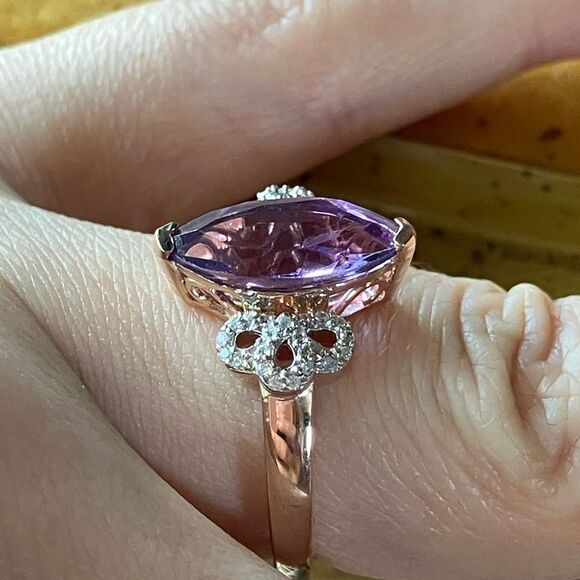 Rose De France Amethyst Marquise Cut Sterling Silver Ring Size 8 - Picture 3 of 9